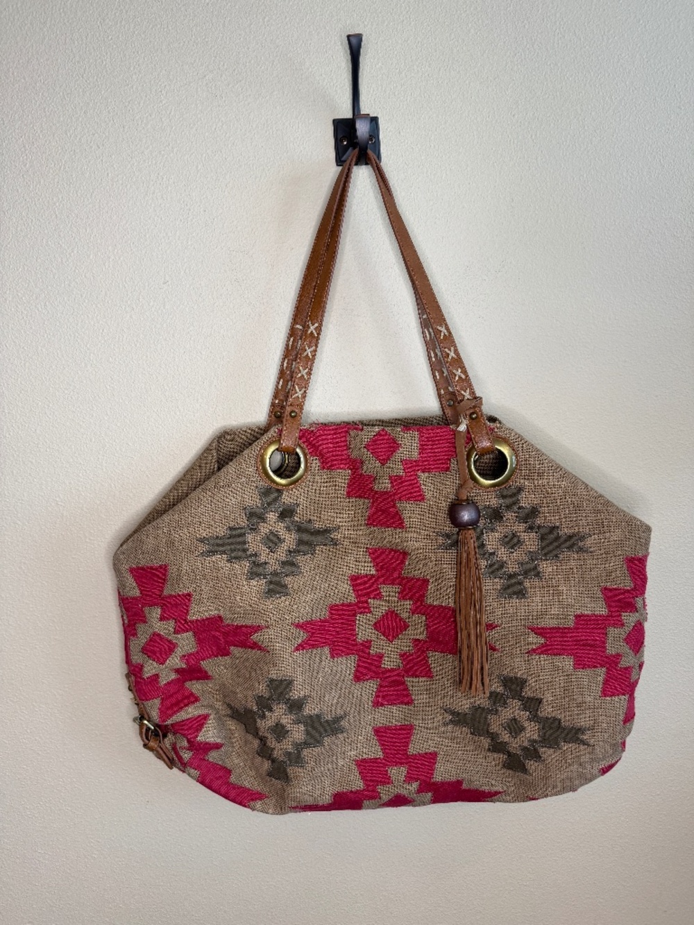 Lucky Brand Southwestern Canvas/Jute Tote Bag